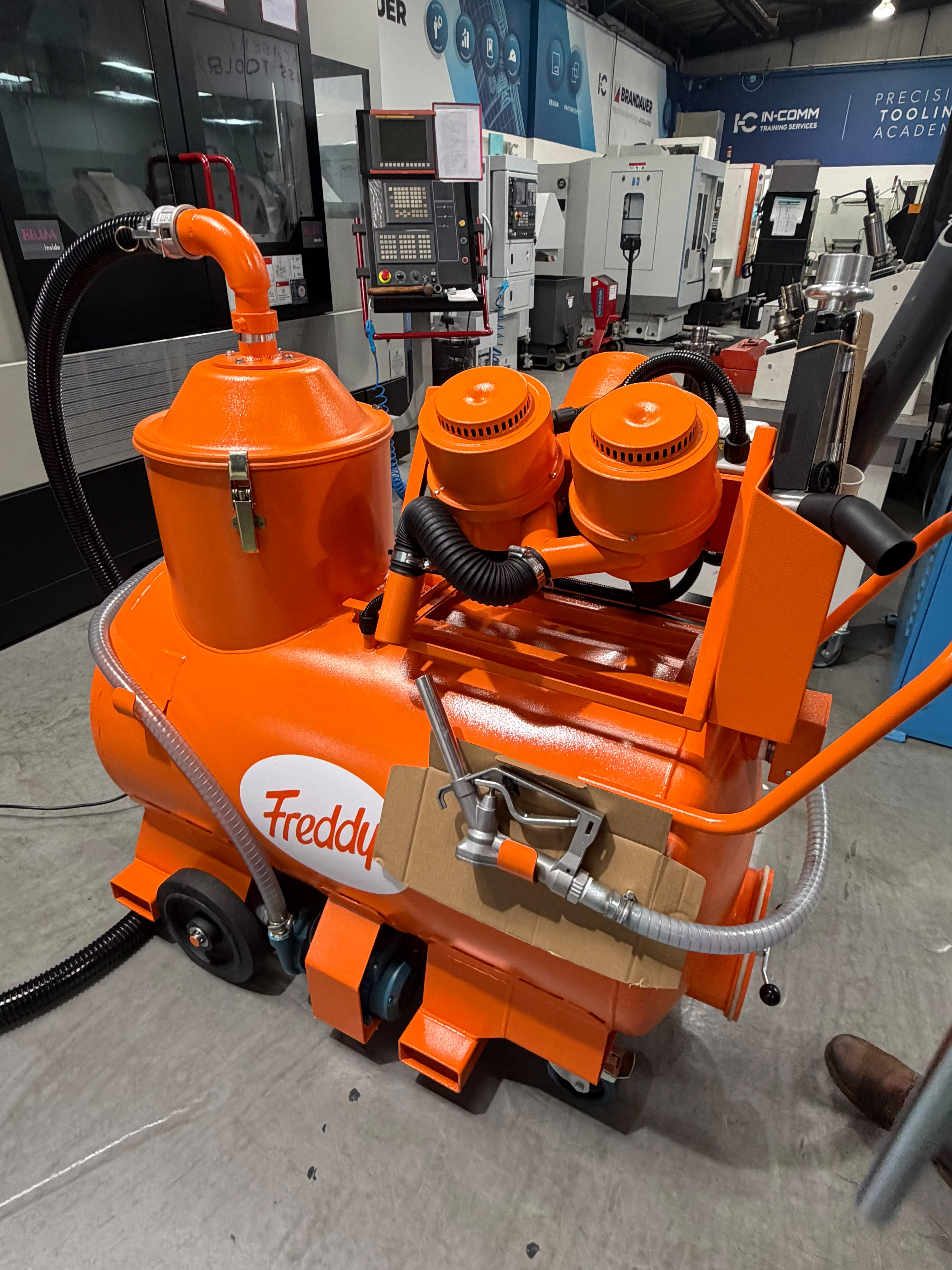 Close view of the Freddy coolant filtration unit ready for a sump decontamination.